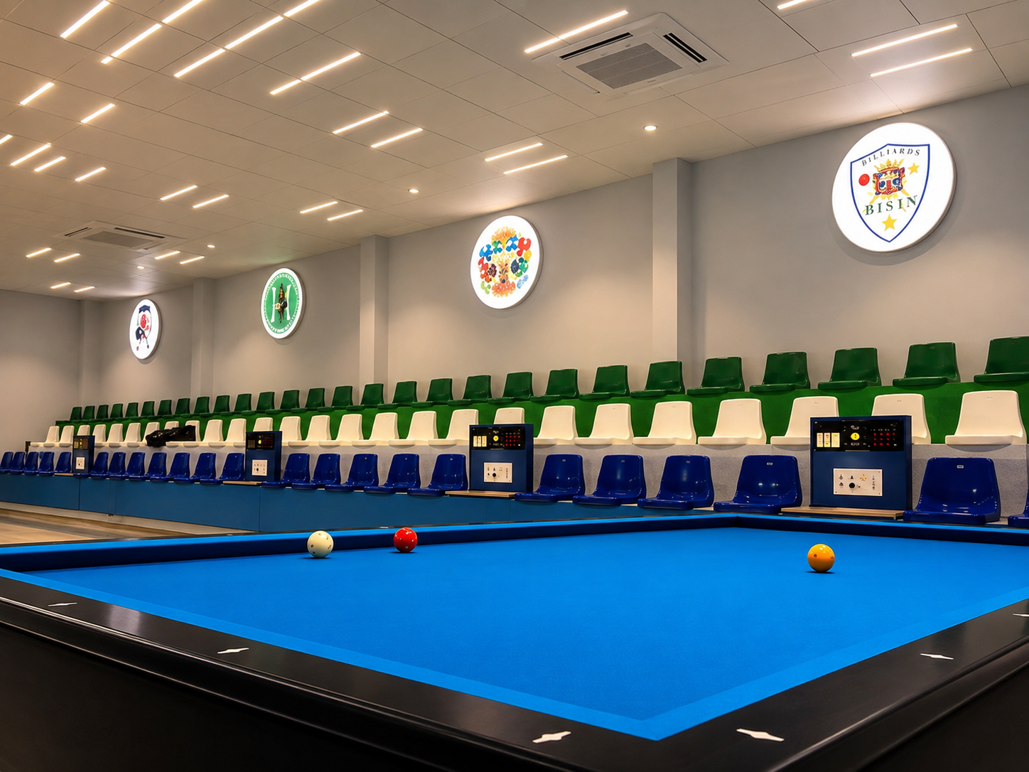 Instalaciones del Club Deportivo de Billar Mijas, mesa de carambolas en el Polideportivo Las Cañadas